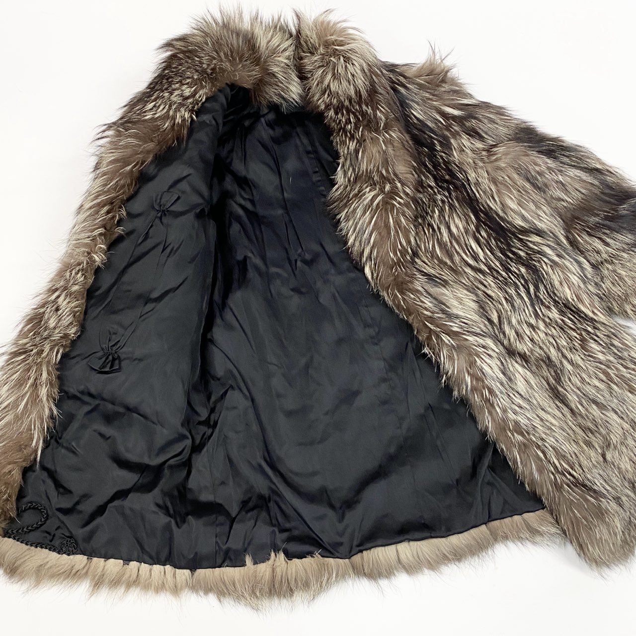 47a22 シルバーフォックス 極厚ファー ロングコート サイズ13 茶系 本毛皮 Fox Fur Long Coatt18r