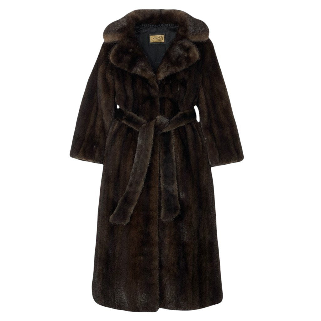 37e19 ベルト付 デミバフミンク 超ロングコート 丈115cm サイズ9 ブラウン 本毛皮 Mink Fur Long Coatt18r