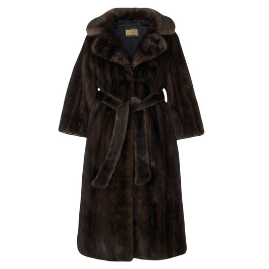 37e19 ベルト付 デミバフミンク 超ロングコート 丈115cm サイズ9 ブラウン 本毛皮 Mink Fur Long Coatt18r