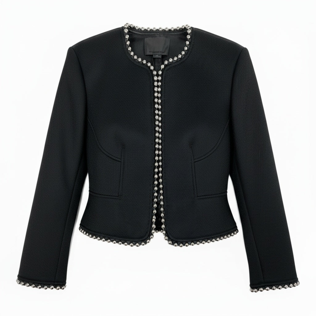 Ab9 《タグ付》 ALEXANDER WANG アレキサンダーワン ボールチェーン デザインジャケット クロップドジャケット 4 ブラック レディースk02i