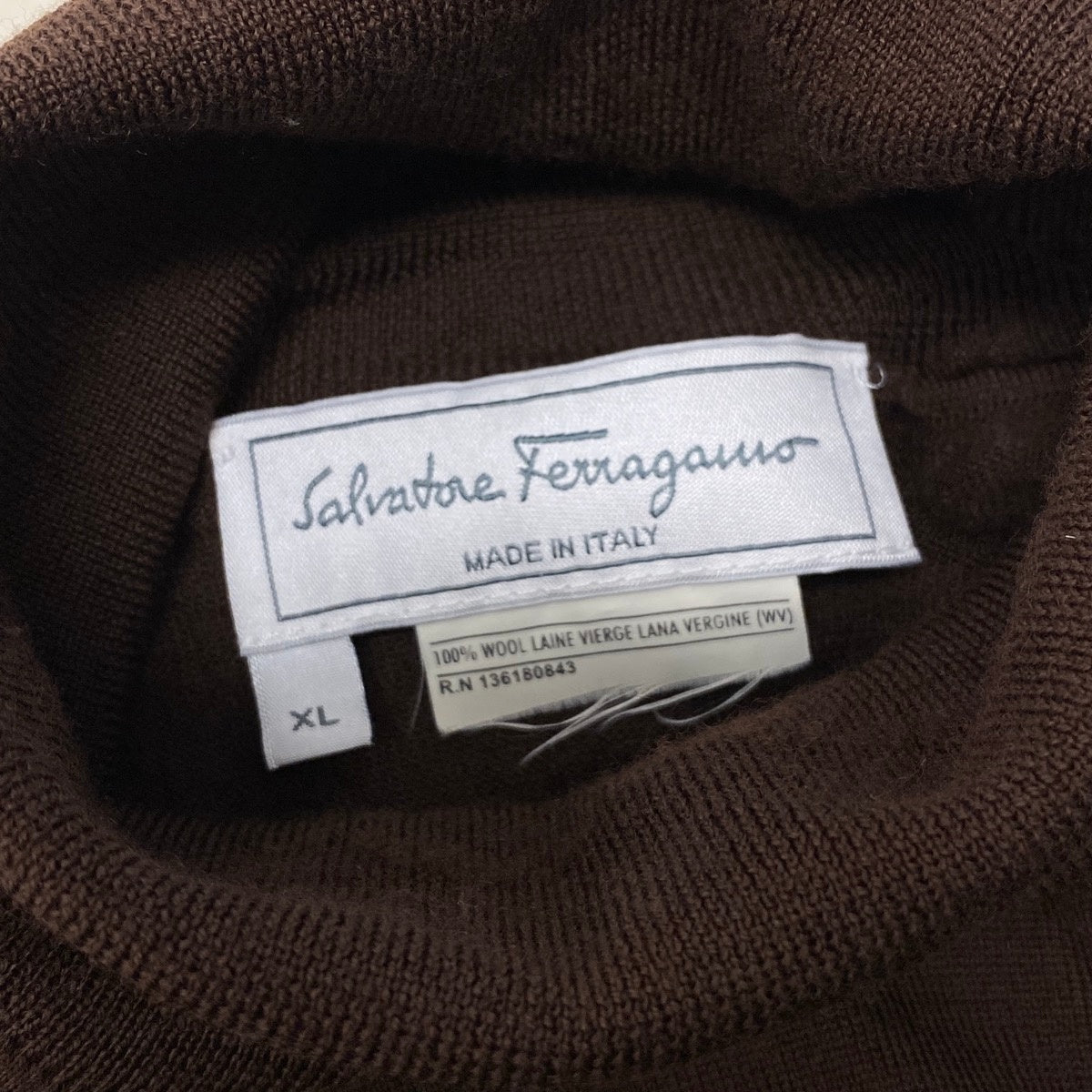 3j20 Salvatore Ferragamo サルヴァトーレフェラガモ ハイネックニットセーター タートルネック イタリア製 XLサイズ ブラウン ウール100％ レディース 女性用u02t