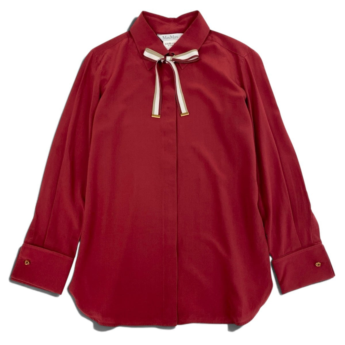 Ei4 【美品】 Max Mara マックスマーラ 2024SS ボウタイブラウス サイズ44 レッド シルク100％ レディースk02i