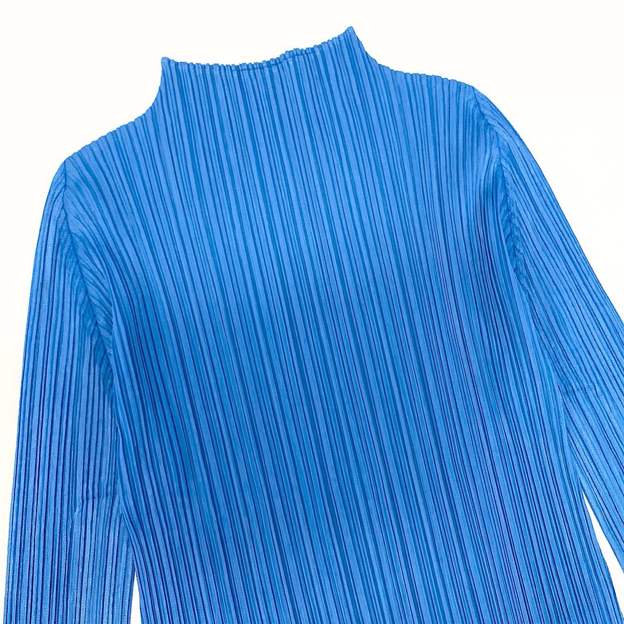 78b5【美品】PLEATS PLEASE プリーツプリーズ ハイネックプリーツカットソー ロングスリーブカットソー トップス PP11-JK761 3サイズ ブルー ポリエステル100％ レディース 女性用u02t