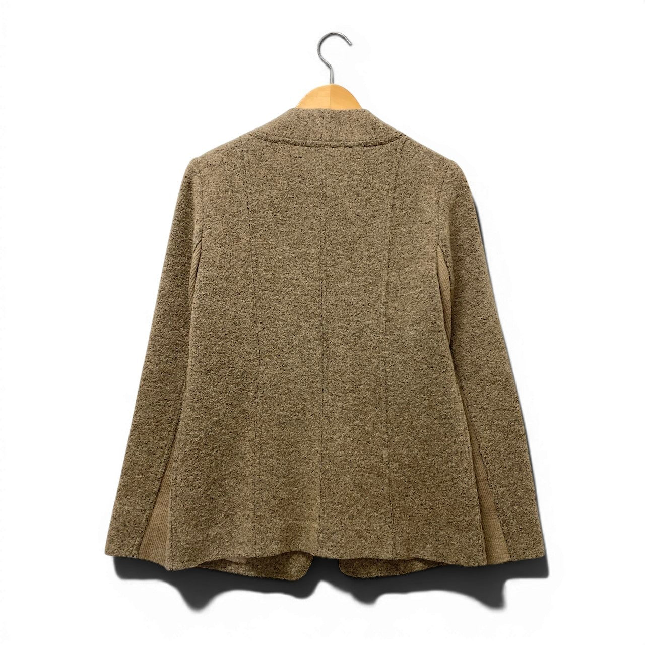32e16【美品】MORABITO モラビト ノーカラーウールジャケット リブ切替 アウター 40サイズ ブラウン レディース 女性用u02t