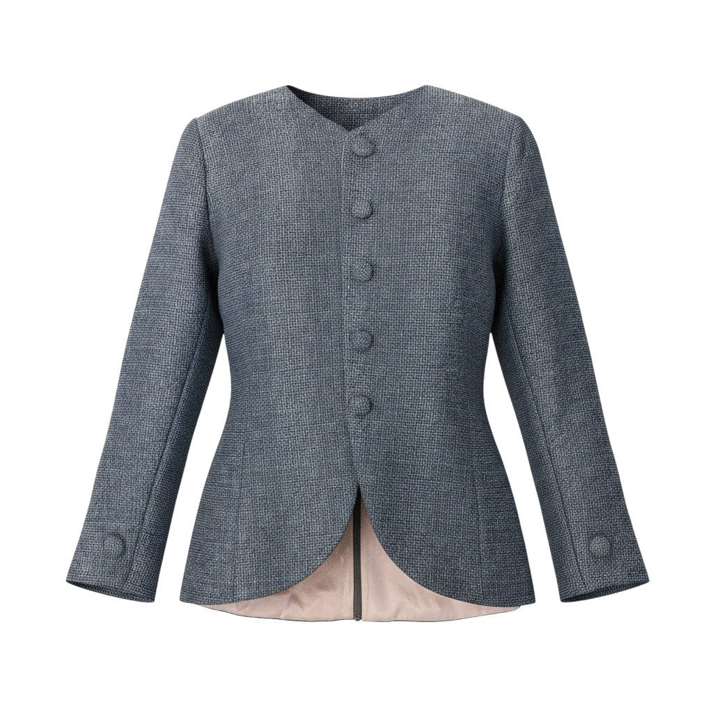 68h18 GIORGIO ARMANI ジョルジオアルマーニ フルジップ ノーカラージャケット ウールシルク混 サイズ40 グレー レディースu02t