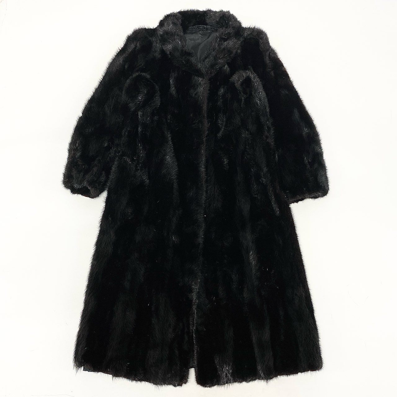 32k28 ダークミンク ストライプ柄 着丈110cm 超ロングコート サイズ9号 ブラック 本毛皮 MINK FUR リアルファーt18r