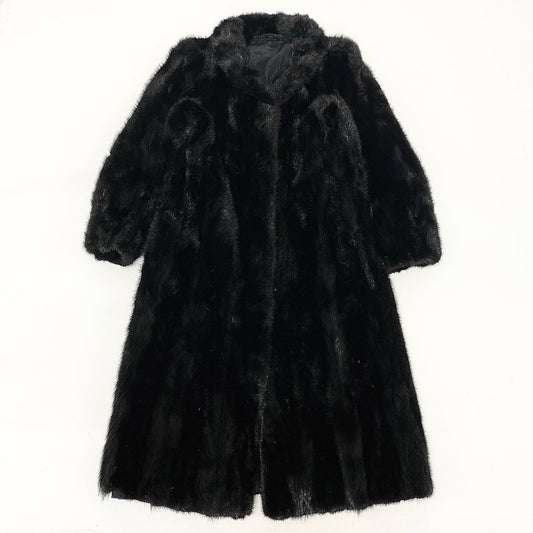 32k28 ダークミンク ストライプ柄 着丈110cm 超ロングコート サイズ9号 ブラック 本毛皮 MINK FUR リアルファーt18r