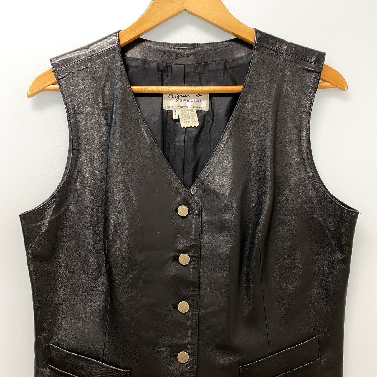 11c20 Vintage agnes b SPECIAL アニエスベー スペシャル レザーベスト トップス 3 ブラック レザー レディース フランス製u02t