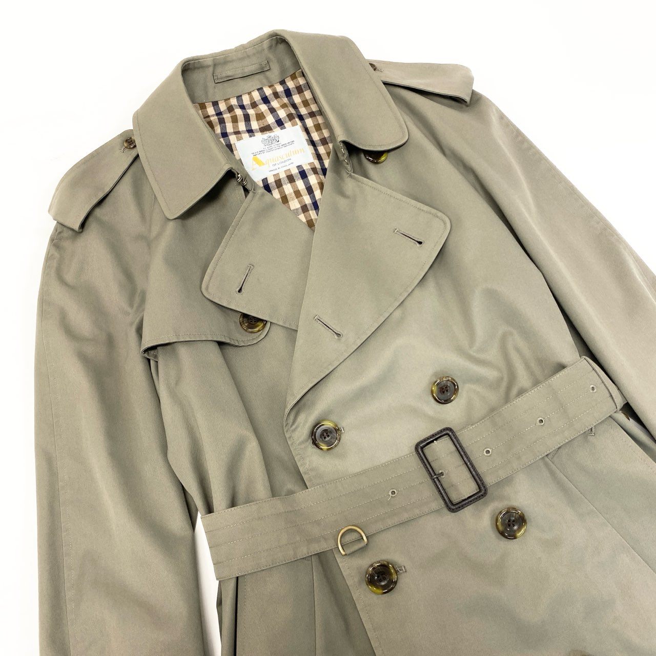 40k18 Aquascutum OF LONDON アクアスキュータム 英国製 トレンチコート ロングコート 裏地チェック メンズ 紳士服 アウター カーキu02t