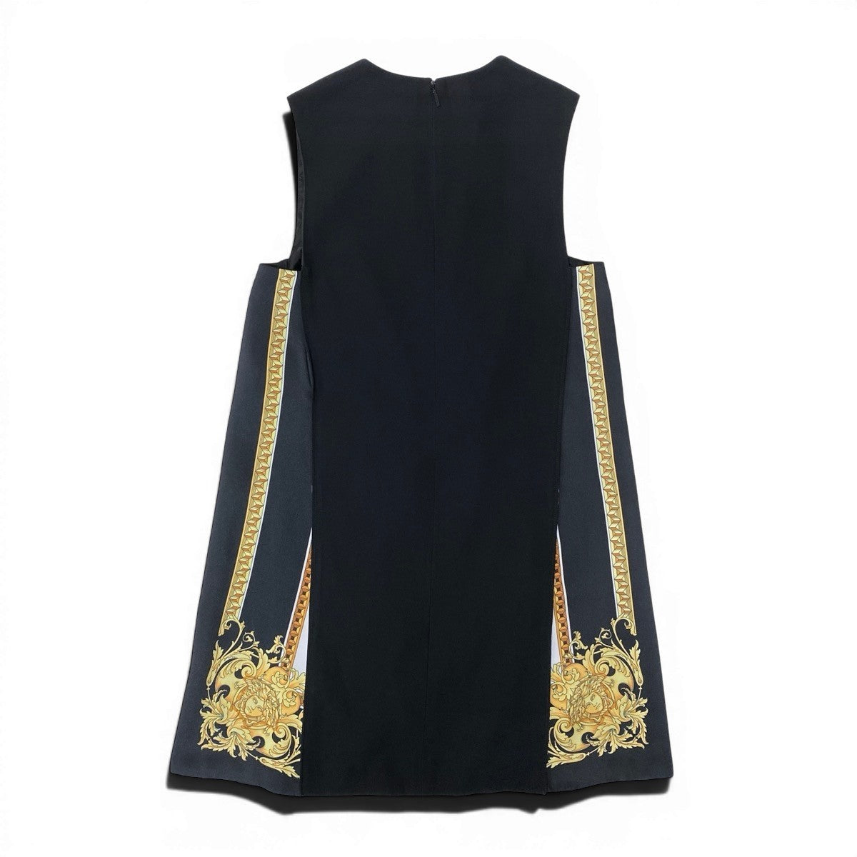 If25 VERSACE ヴェルサーチ ノースリーブワンピース ドレス バロック調 ミディ丈 レーヨン アセテート レディース 女性用 1006325 38 ブラックu02t