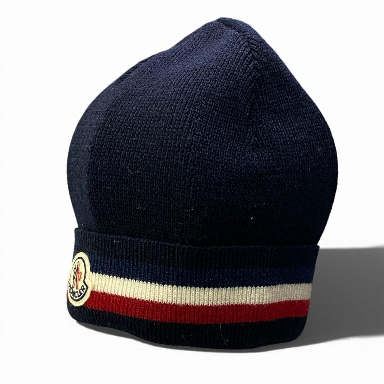 b23 MONCLER モンクレール ニットキャップ ニット帽 トリコロール ロゴパッチ ユニセックス 男女兼用 A9575 ネイビー ヴァージンウール100％