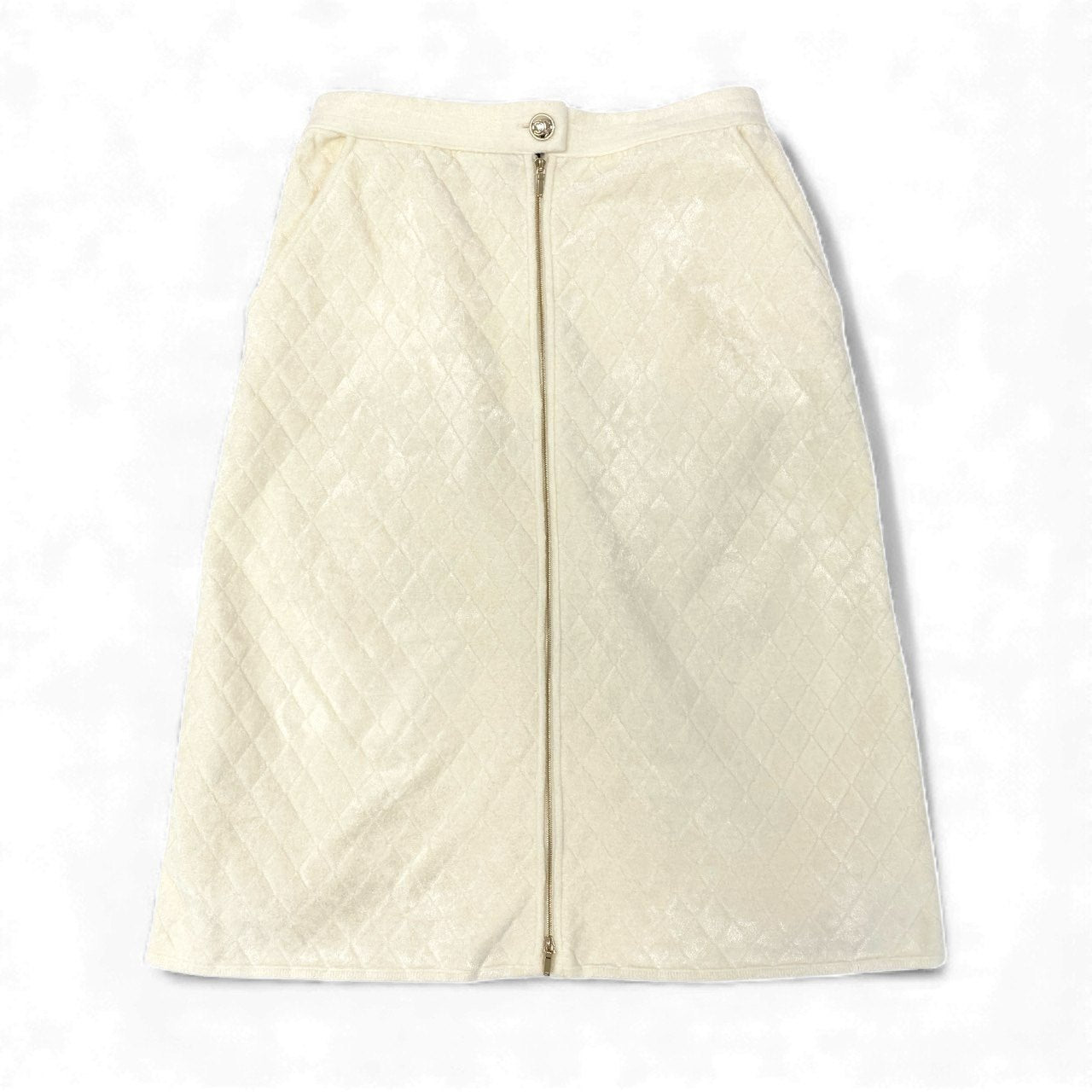 27L1 CHANEL シャネル マトラッセ ダイヤキルティング ミディ スカート P65628K61336 サイズ38 パイル地 ココマーク金ボタンk02i