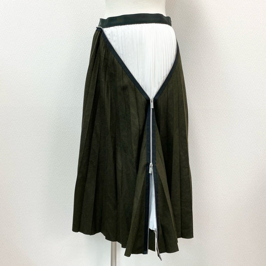 76a14 Sacai サカイ Zip Detail Pleated Skirt ジップデザイン プリーツスカート 19-04540 2 カーキ 日本製