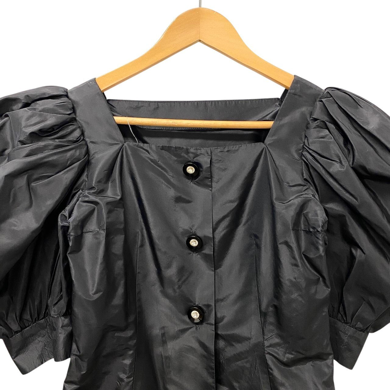 70e18 GIVENCHY ジバンシー パフスリーブブラウス カットソー スクエアネック トップス 日本製 ブラック コットン100％ レディース 女性用u02t