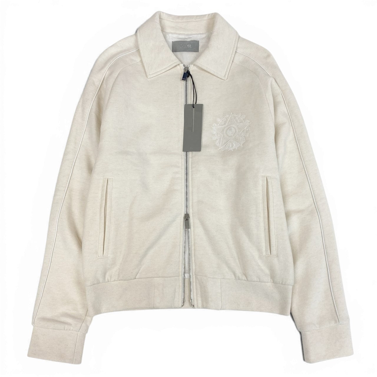 20a14 【タグ付】 Dior ディオール ダブルジップ コットンジャケット ブルゾン 胸元刺繍  メンズ 紳士服 243J432A0802 M オフホワイト系o07t