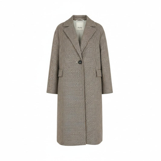 52L9 ’S MaxMara エスマックスマーラ ロングジャケット ロングコート ブレザーコート ハウンドトゥース アウター 40サイズ ブラック アイボリー レディースk02i