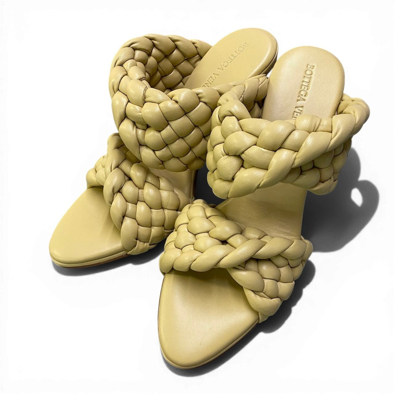 Ad2 BOTTEGA VENETA ボッテガヴェネタ イントレチャート カーブサンダル サイズ36 1/2 イエロー系 レザー レディースta1