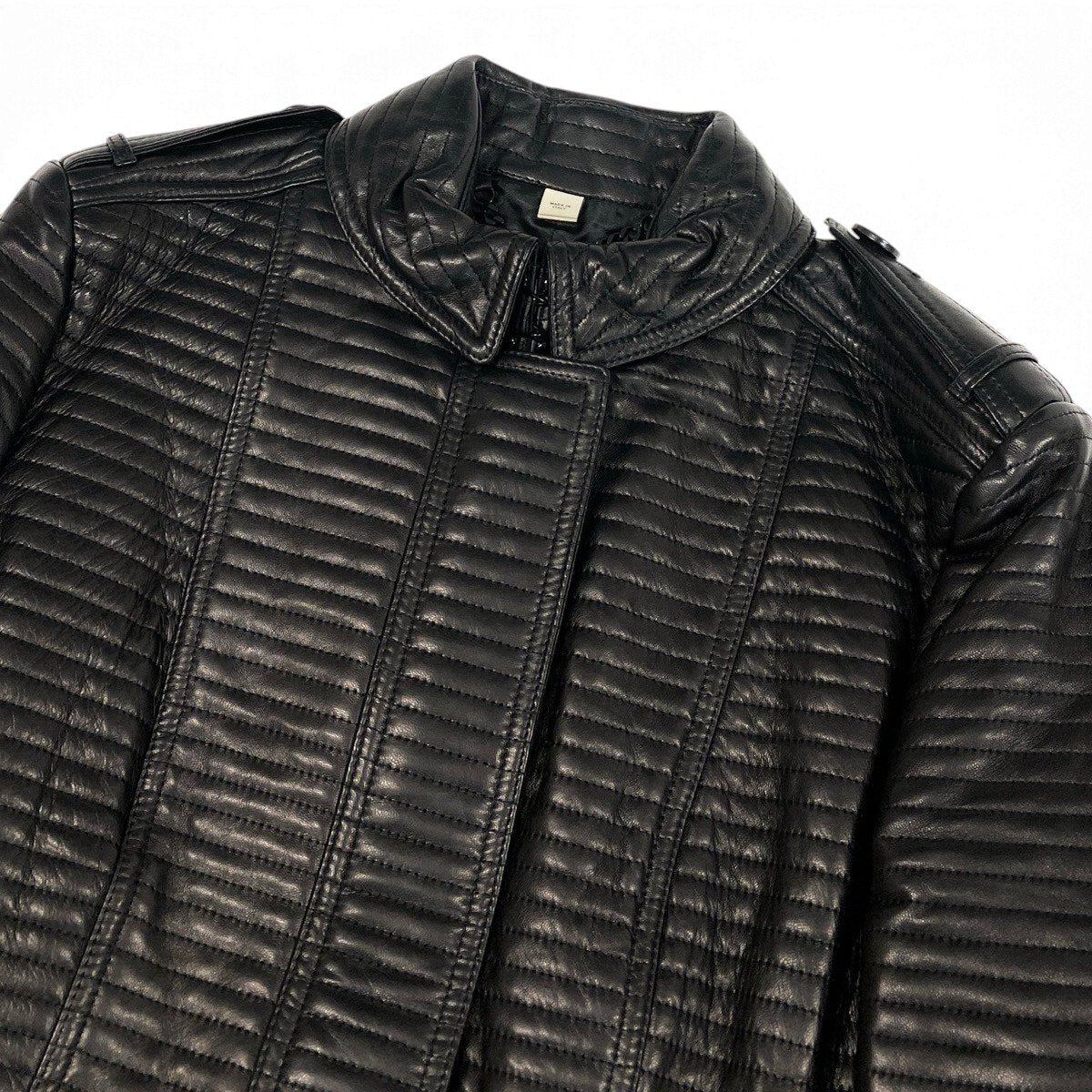 j9 【新品保管品】BURBERRY LONDON レザージャケット バイカーキルティング加工 イタリア製 Mサイズ ブラック レザー レディース 女性用k02i