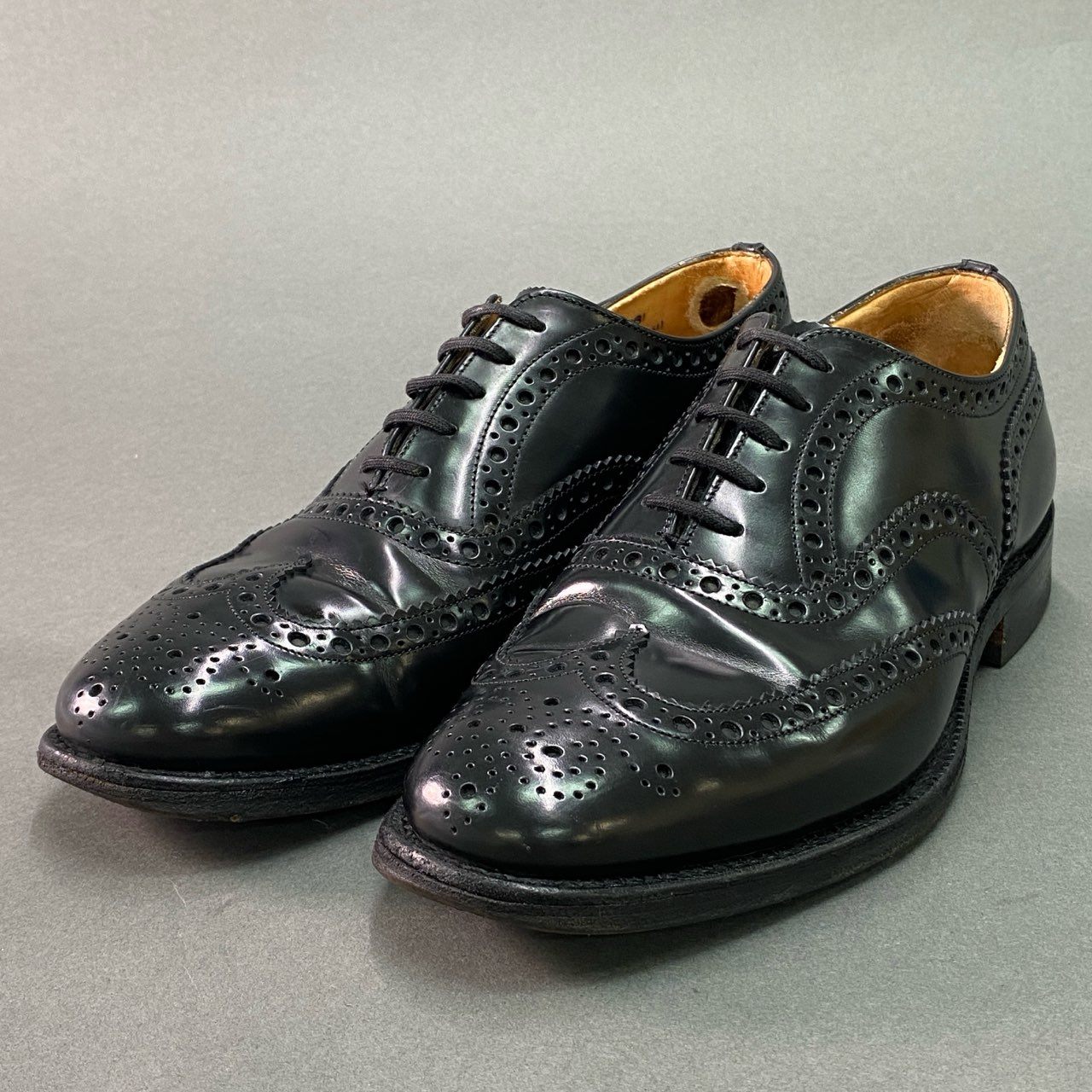 1g8 Scotch Grain スコッチグレイン BURWOOD インペリアルフランス ウイングチップ ドレスシューズ 6.5 ブラック レザー メダリオン