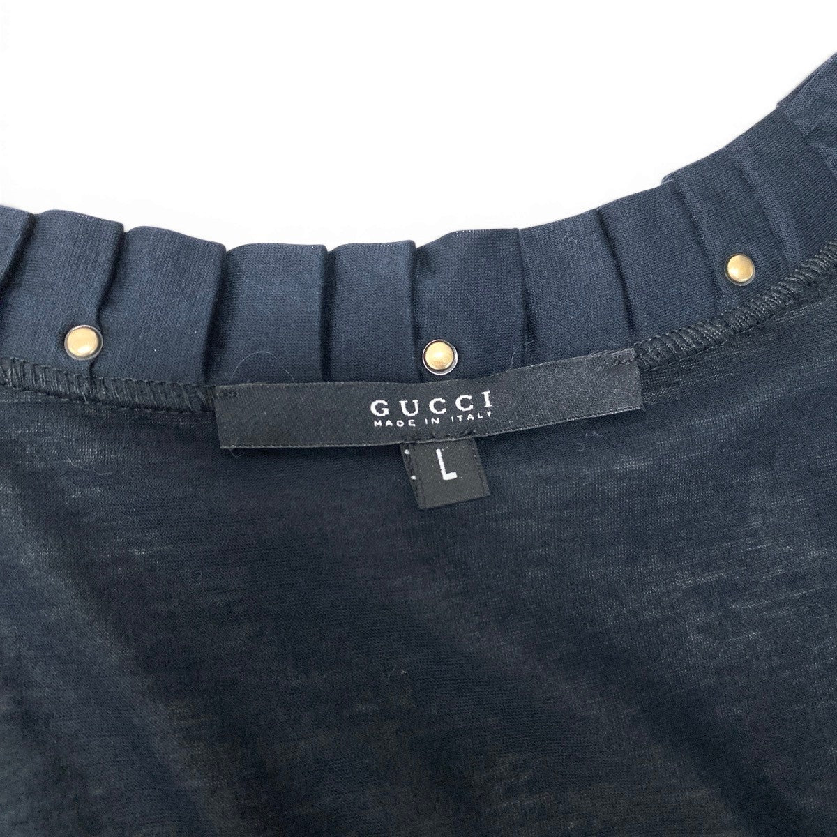 If11 GUCCI グッチ スタッズ装飾 ノースリーブ シアーカットソー  サイズL ネイビー コットン100％ レディース 女性用t18r