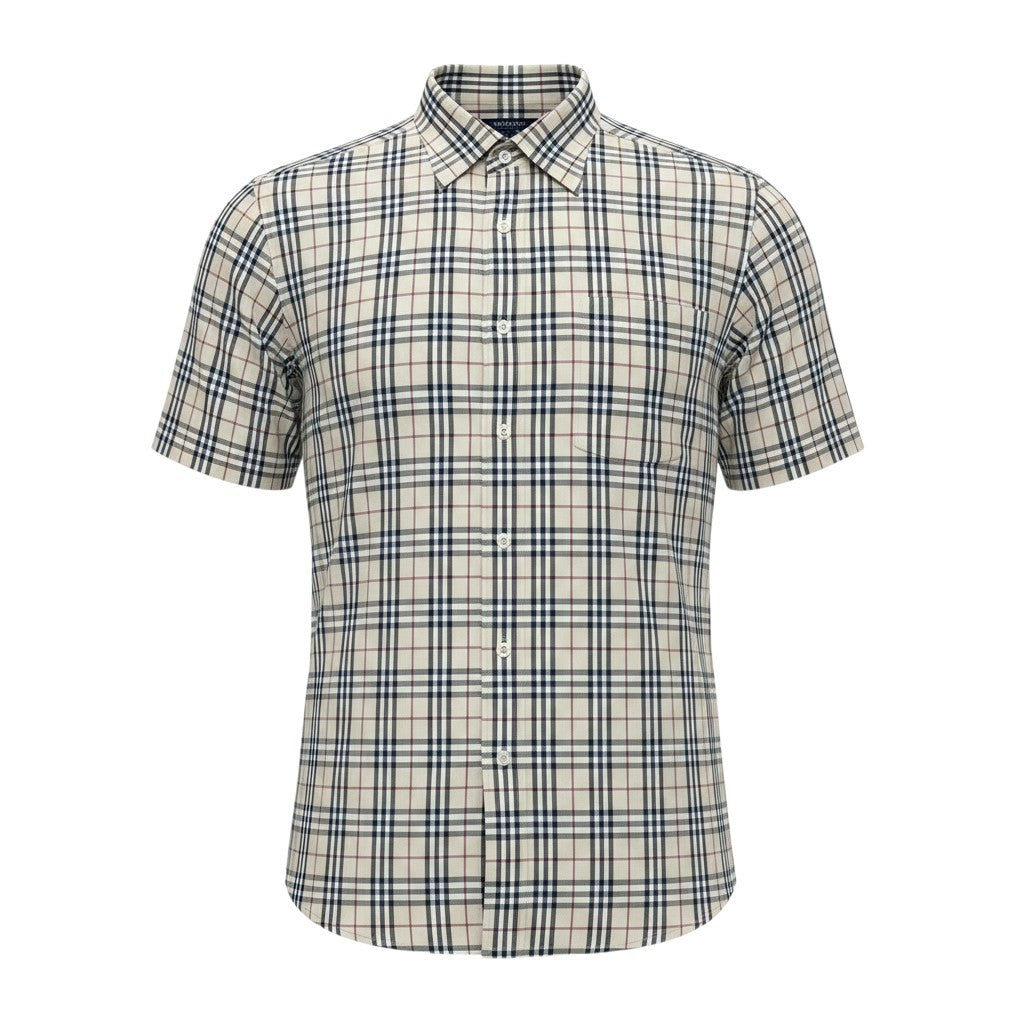 Ig6 BURBERRY LONDON 半袖シャツ チェックシャツ ノバチェック Lサイズ ベージュ系 コットン100％ メンズ 男性用ta2