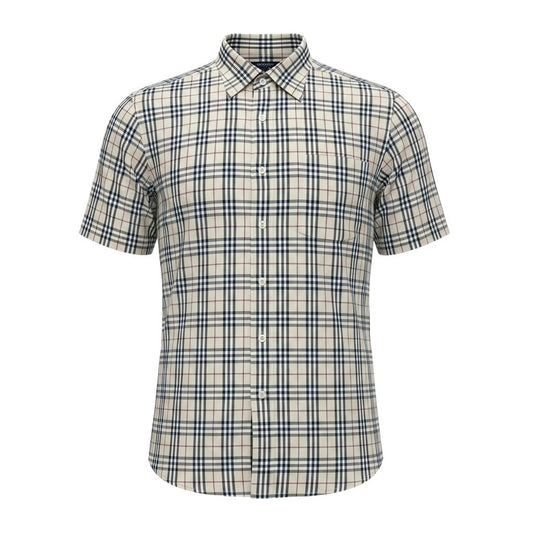 Ig6 BURBERRY LONDON 半袖シャツ チェックシャツ ノバチェック Lサイズ ベージュ系 コットン100％ メンズ 男性用ta2