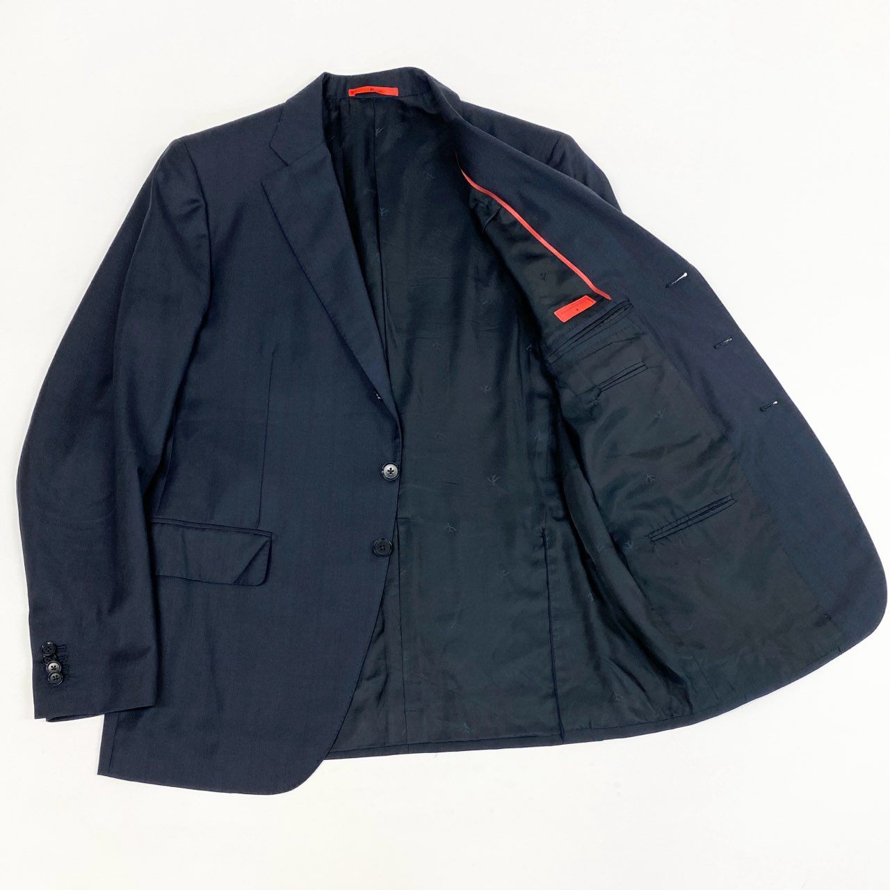 37L22 《美品》 ISAIA NAPOLI イザイア ナポリ シングルスーツ セットアップ テーラードジャケット スラックス 54 8R ネイビー ストライプ ウール SUPER180s メンズ 紳士服u02t