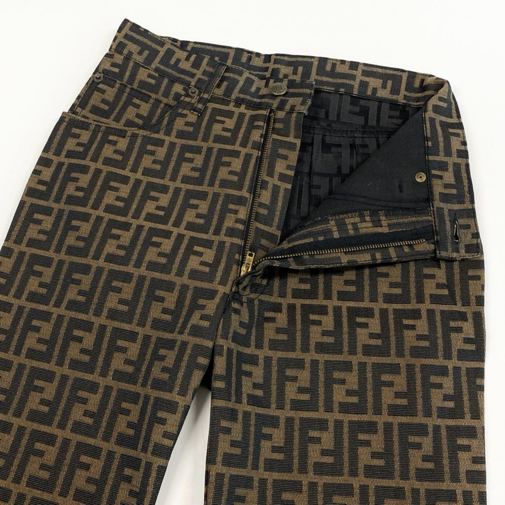 32l24【美品】FENDI フェンディ Vintage ズッカ柄 セットアップ ボトムパンツ ジャケットベスト 42サイズ ベージュ ブラック レディースk02i