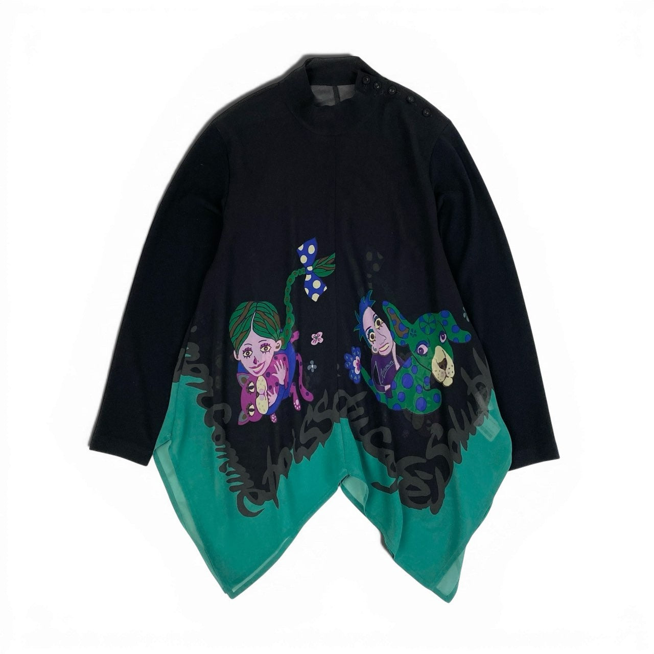 14a28 TOKUKO 1er VOL トクコプルミエヴォル 変形トップス チュニック 長袖シャツ ブラウス 総柄プリント 9 ブラック レディース 女性用u02t