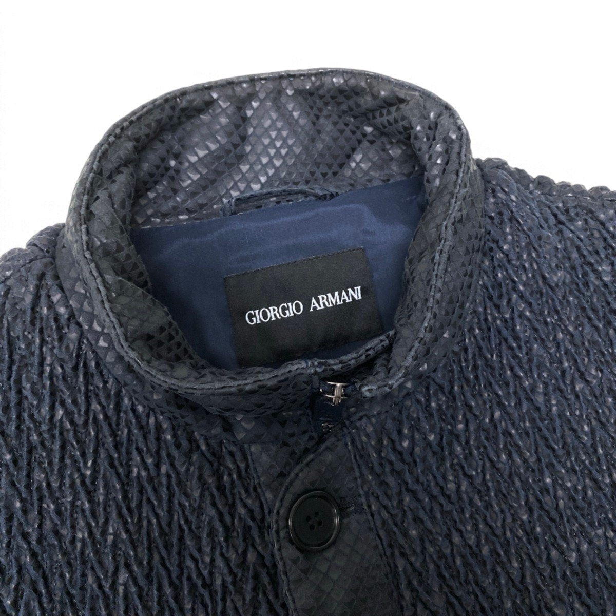 78j8 GIORGIO ARMANI ジョルジオアルマーニ 羊革 レザーギャザー ジップジャケット サイズ52 ブラック ラムレザーt18r