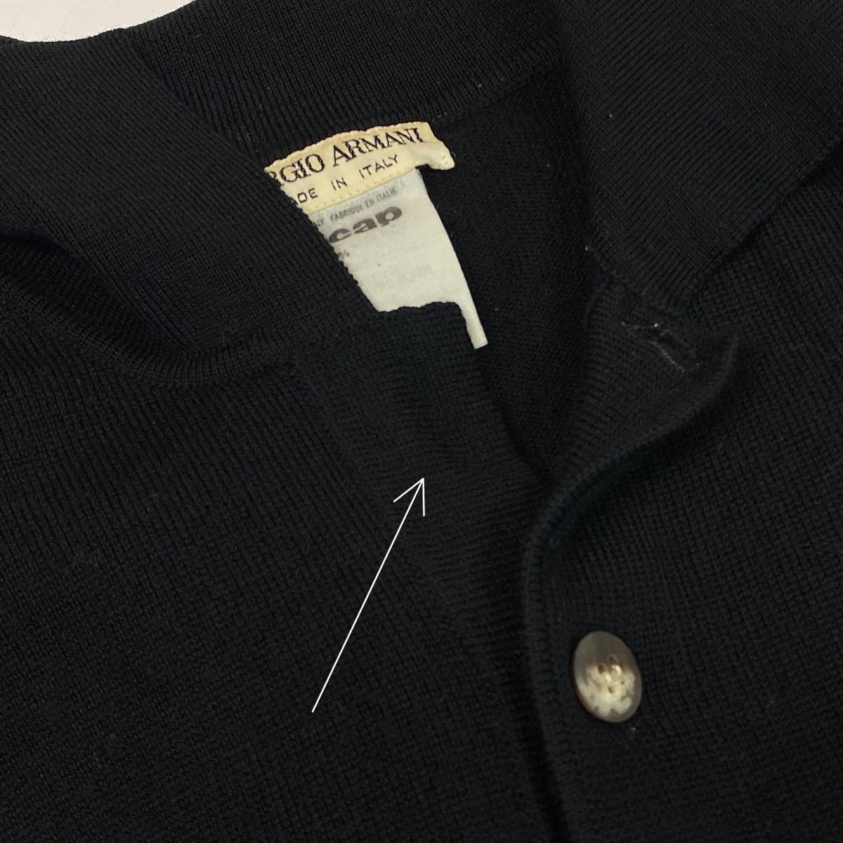 79j5 GIORGIO ARMANI ジョルジオアルマーニ 80's アーカイブ ロングスリーブニットポロシャツ ロゴ刺繍 イタリア製 ブラック ウール100％ メンズ 男性用u02t