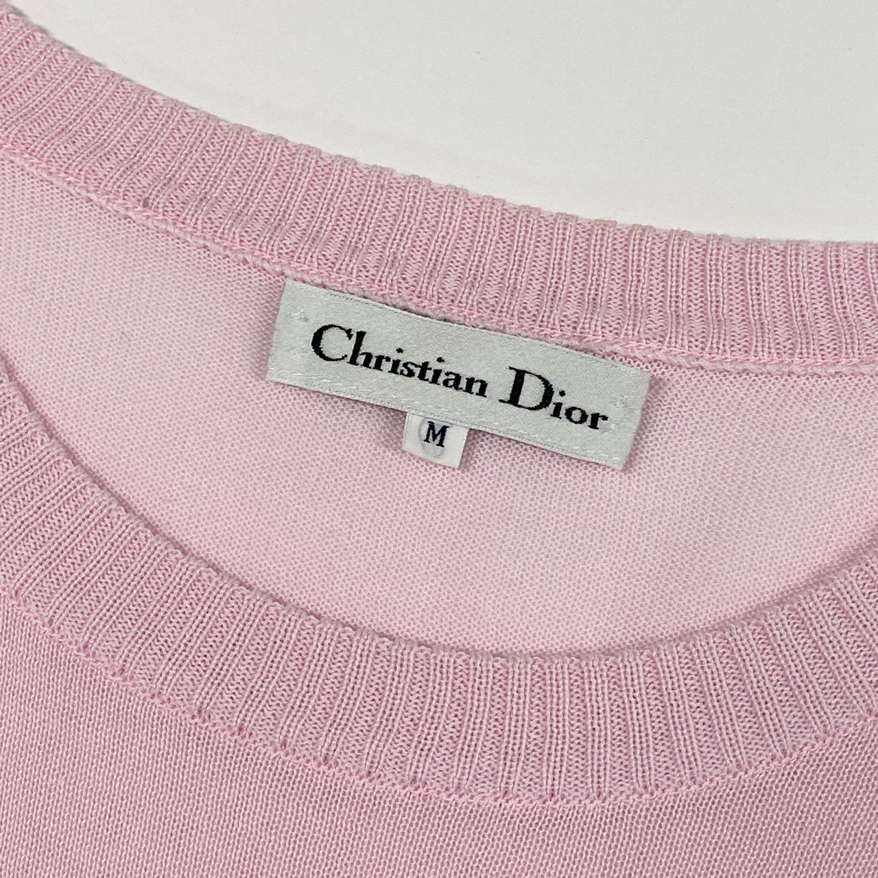 12a23 Christian Dior クリスチャンディオール 半袖ニット サマーセーター トップス エンブレム刺繍 M ピンク コットン レディースu02t
