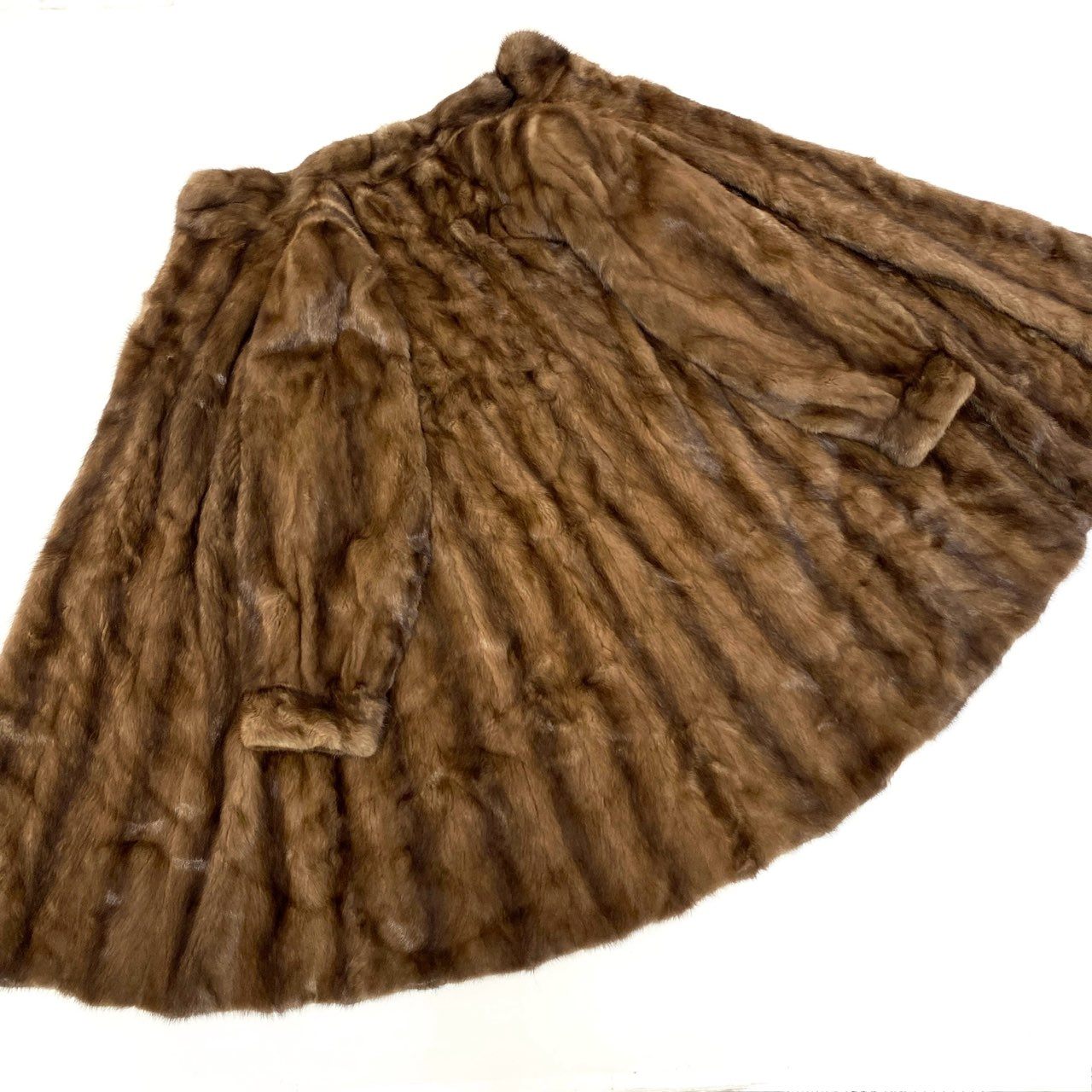 67a24 MOON BAT ムーンバット パステルミンク ロングコート サイズ9～11 茶系 本毛皮 Mink Fur Long Coat 毛質◎t18r