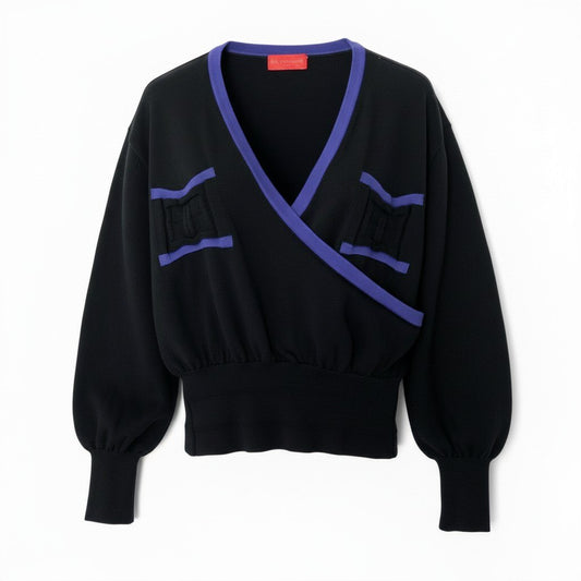 41d10 BALENCIAGA バレンシアガ 長袖ニットカーディガン BBロゴ 変形デザイン レディース 女性用 M ブラックパープル ウール100％u02t