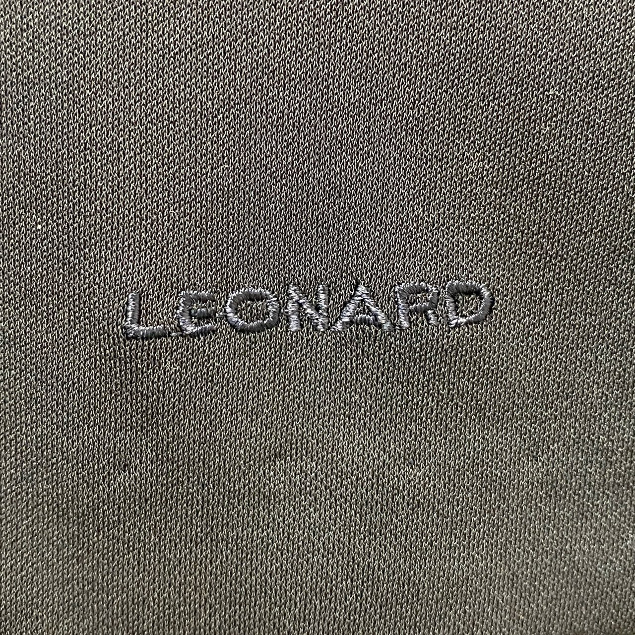 9b18 【美品】LEONARD レオナール ノースリーブブラウス Vネックカットソー トップス ブランドロゴ刺繍 ビーズ 0149550 LLサイズ ネイビー カンカン素材 レディースu02t