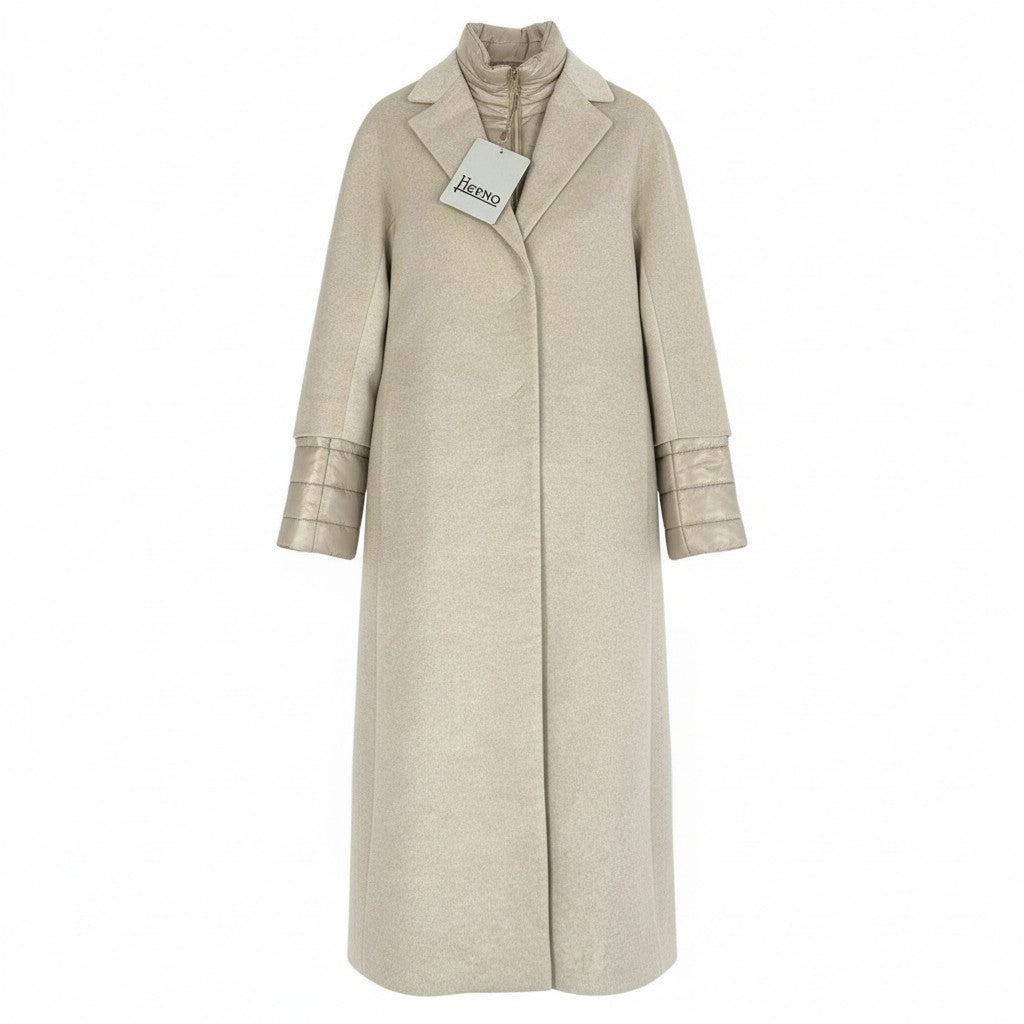 37a19 【未使用】 HERNO ヘルノ ピュアカシミア & ナイロンウルトラライトコート チェスターコート 2way ロング レディース 女性用 サイズ42 ライトベージュu02t