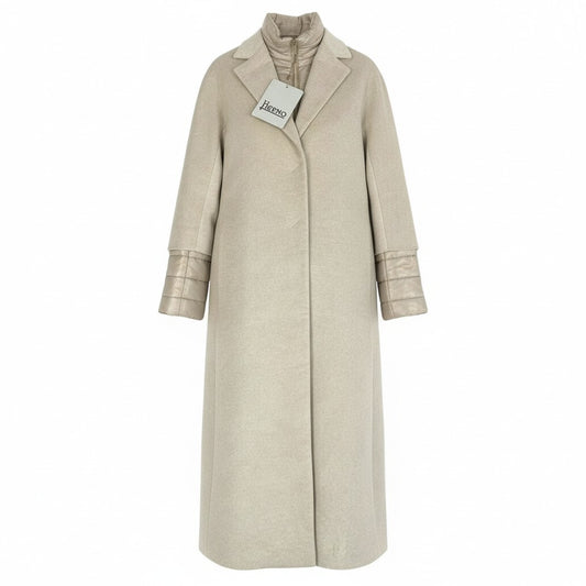 37a19 【未使用】 HERNO ヘルノ ピュアカシミア & ナイロンウルトラライトコート チェスターコート 2way ロング レディース 女性用 サイズ42 ライトベージュu02t