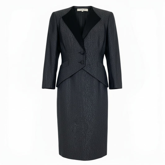 67b3 Vintage Christian Dior クリスチャンディオール セットアップ スカートスーツ 変形 ラメ素材 9 ブラック レディースu02t