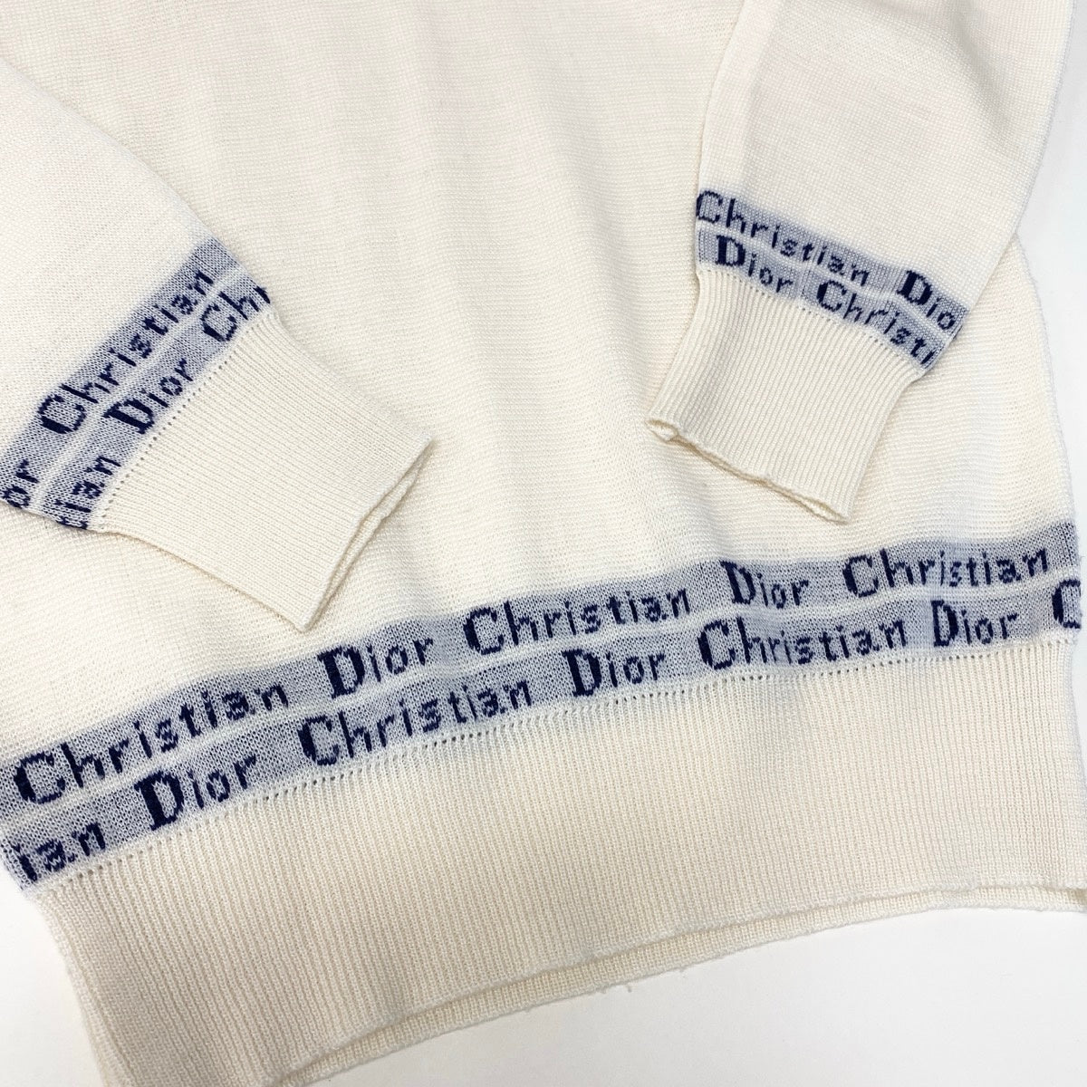 If24 Christian Dior ヴィンテージ クリスチャンディオール ロゴデザイン ニットセーター サイズ40 オフホワイト レディース トップス ニットk02i