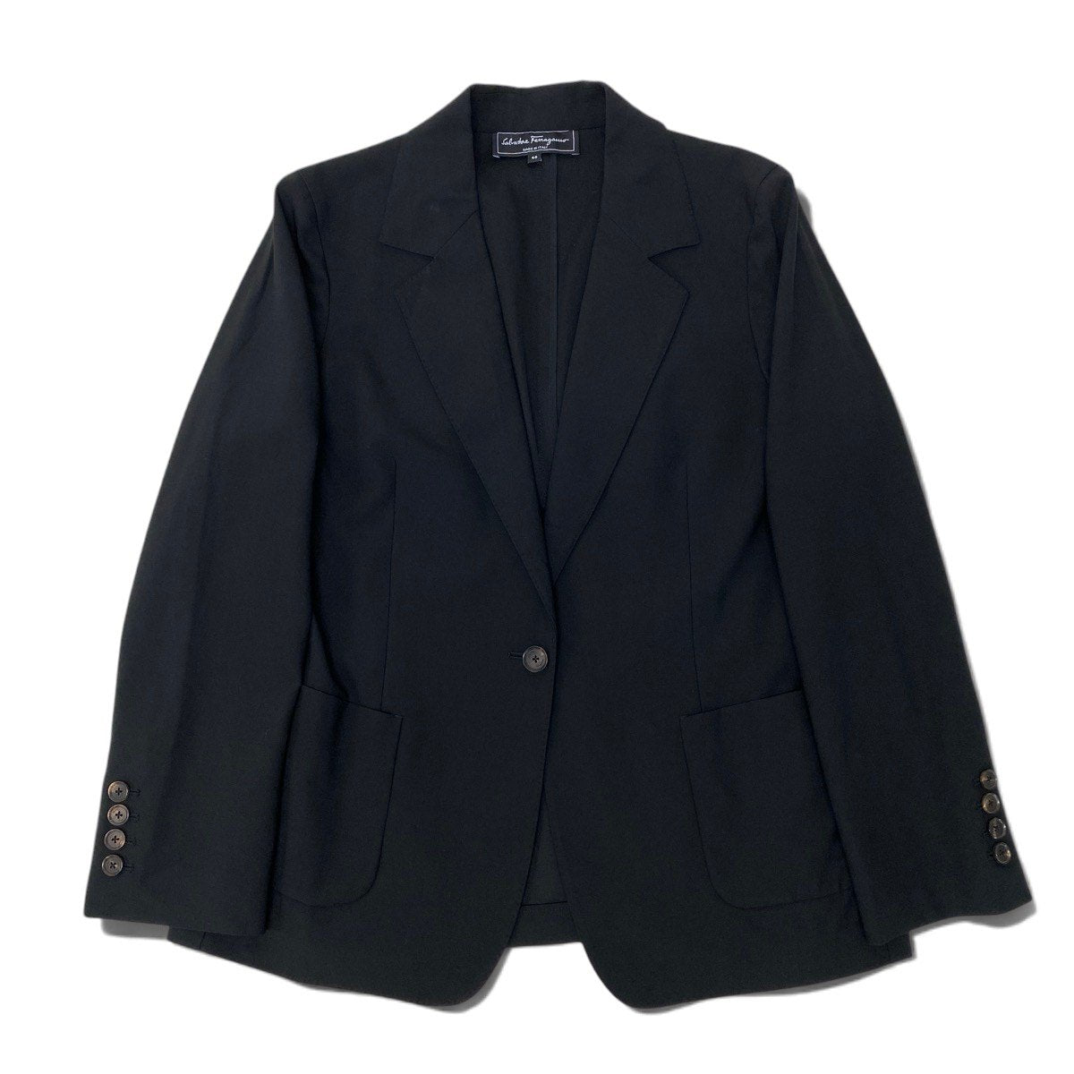 82i2 Salvatore Ferragamo サルヴァトーレフェラガモ テーラードジャケット フォーマルジャケット ストレッチ サイズ48 ブラック レディースo07t