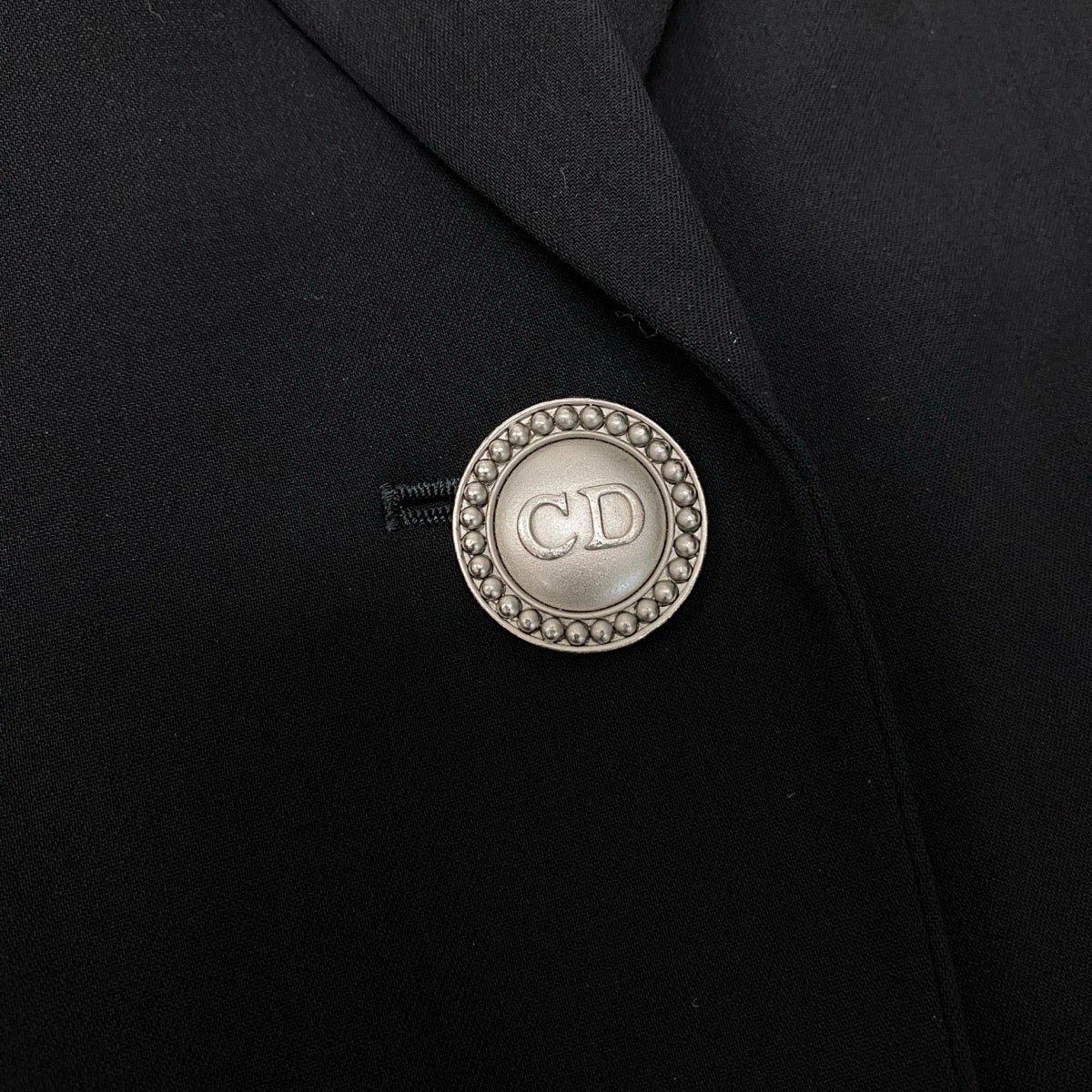 Eh10 Christian Dior クリスチャンディオール テーラードジャケット ダイヤ柄切替 ロゴボタン ブラック レディースo07t
