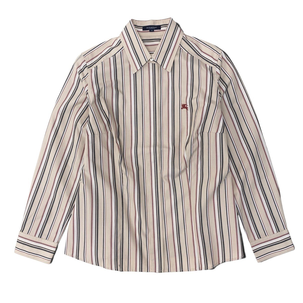 Ih10 BURBERRY LONDON バーバリー ロングスリーブシャツ ストライプ柄 ロゴ刺繍 サイズ44 ベージュ コットン100％ レディースo07t