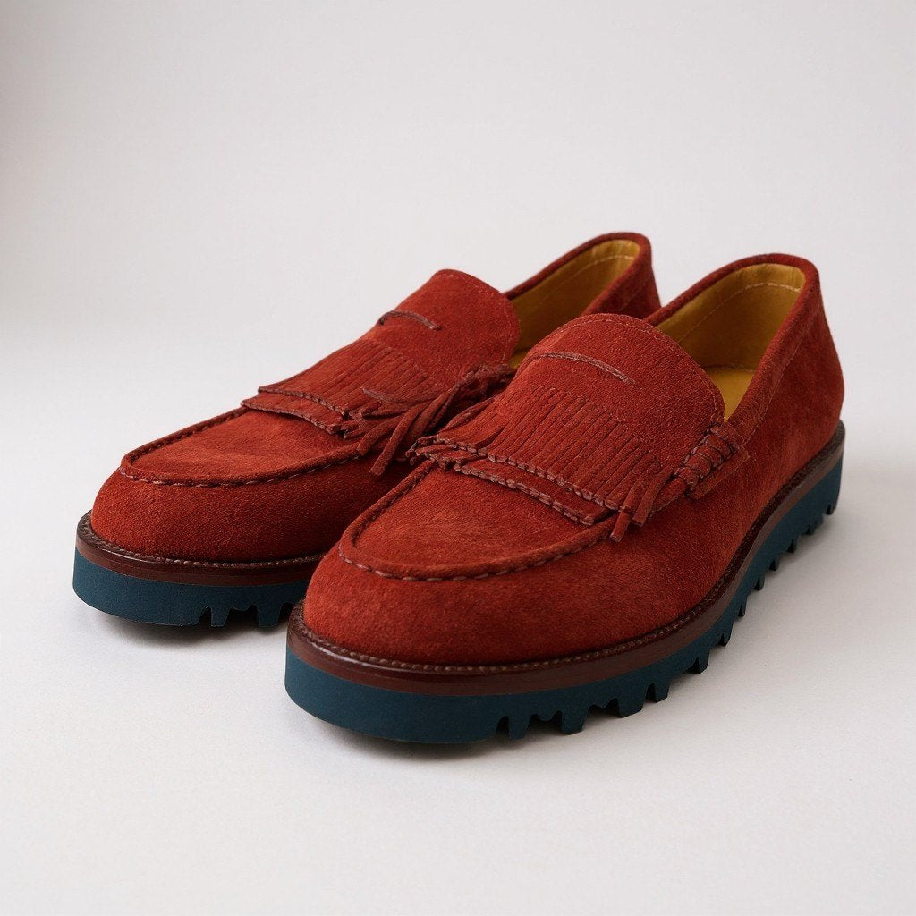 1a5 GIORGIO ARMANI ジョルジオアルマーニ ビジネスシューズ タッセル スエード フリンジ イタリア製 7 レッド メンズ 男性用k02i