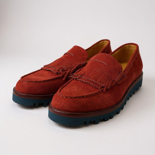 1a5 GIORGIO ARMANI ジョルジオアルマーニ ビジネスシューズ タッセル スエード フリンジ イタリア製 7 レッド メンズ 男性用k02i