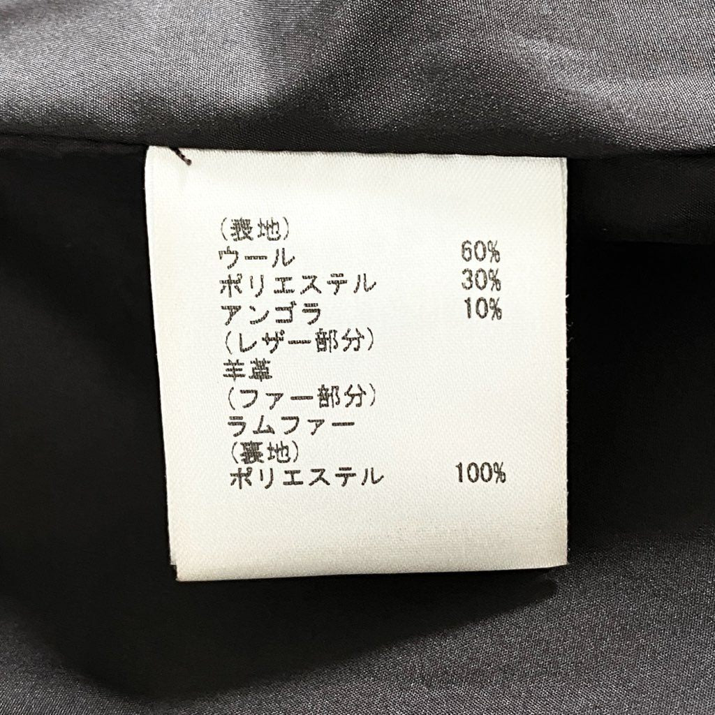 60e4 Diagram ダイアグラム レザー切替 ノーカラーコート 36 ブラック ラムレザー シープスキン リアルファー