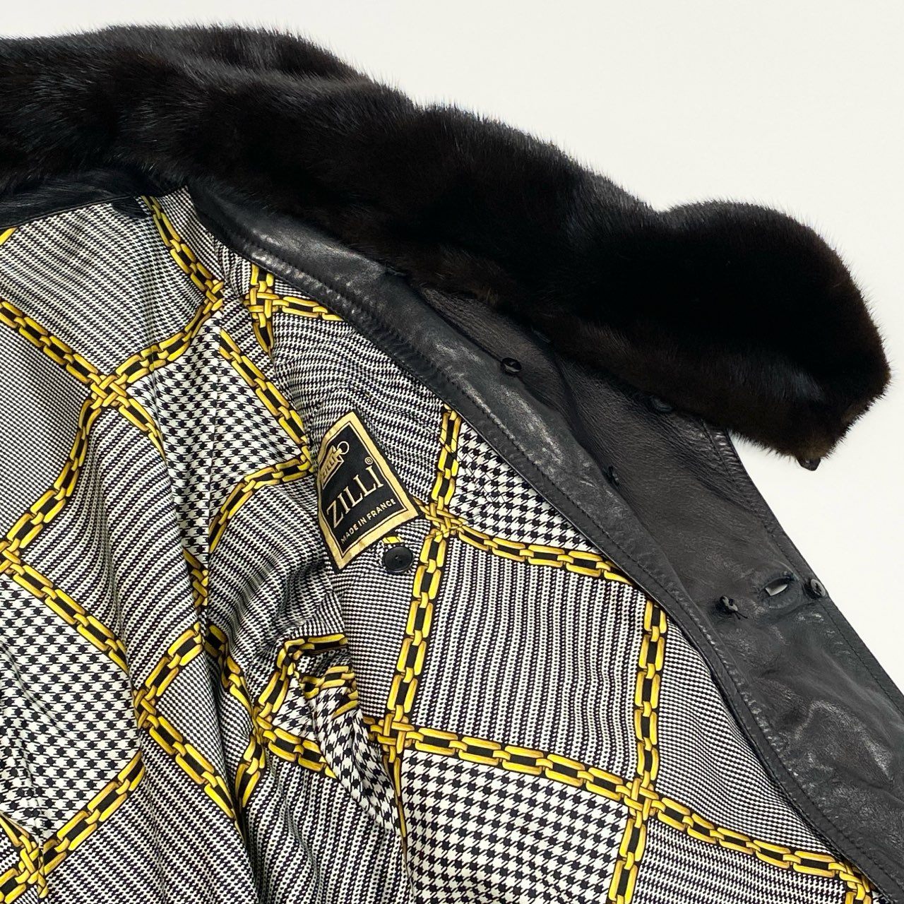 16k10 ZILLI ジリ― ミンクファー付き レザーコート 48 ブラック フランス製 MINK FUR LEATHER COATt18r