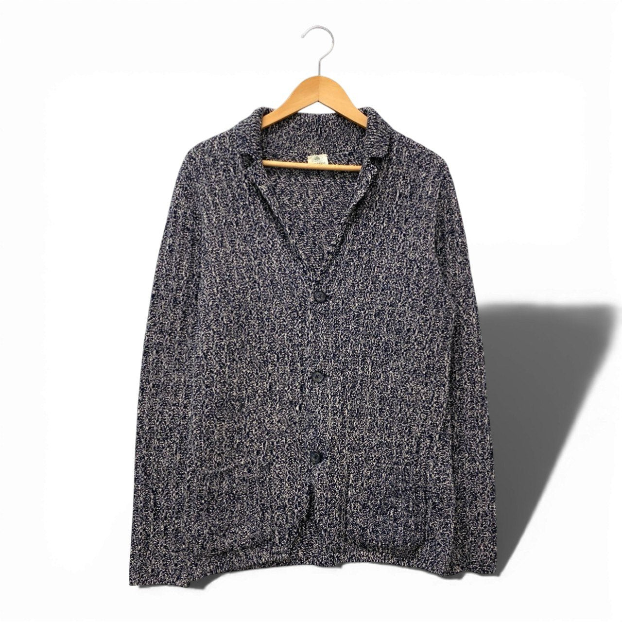 5c6 【イタリア製】LUIGI BORRELLI ルイジボレッリ  コットンニット ニットジャケット サイズ50 ネイビー コットン ミドルゲージ メンズ 羽織k02i