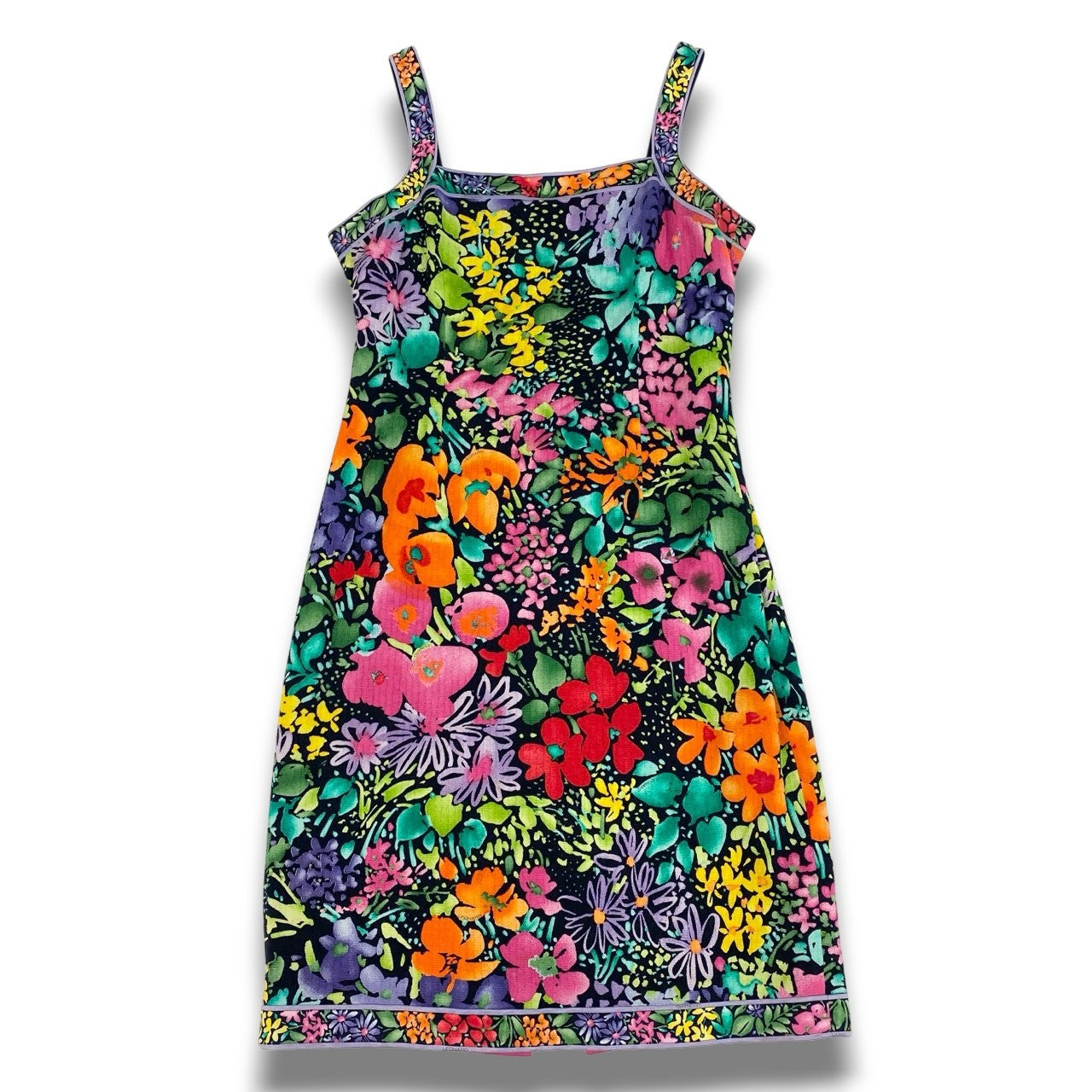 59b22 LEONARD FASHION レオナール ノースリーブワンピース 膝丈ワンピース 美しい花柄プリント レディース 女性服 サイズ11AR ネイビーu02t