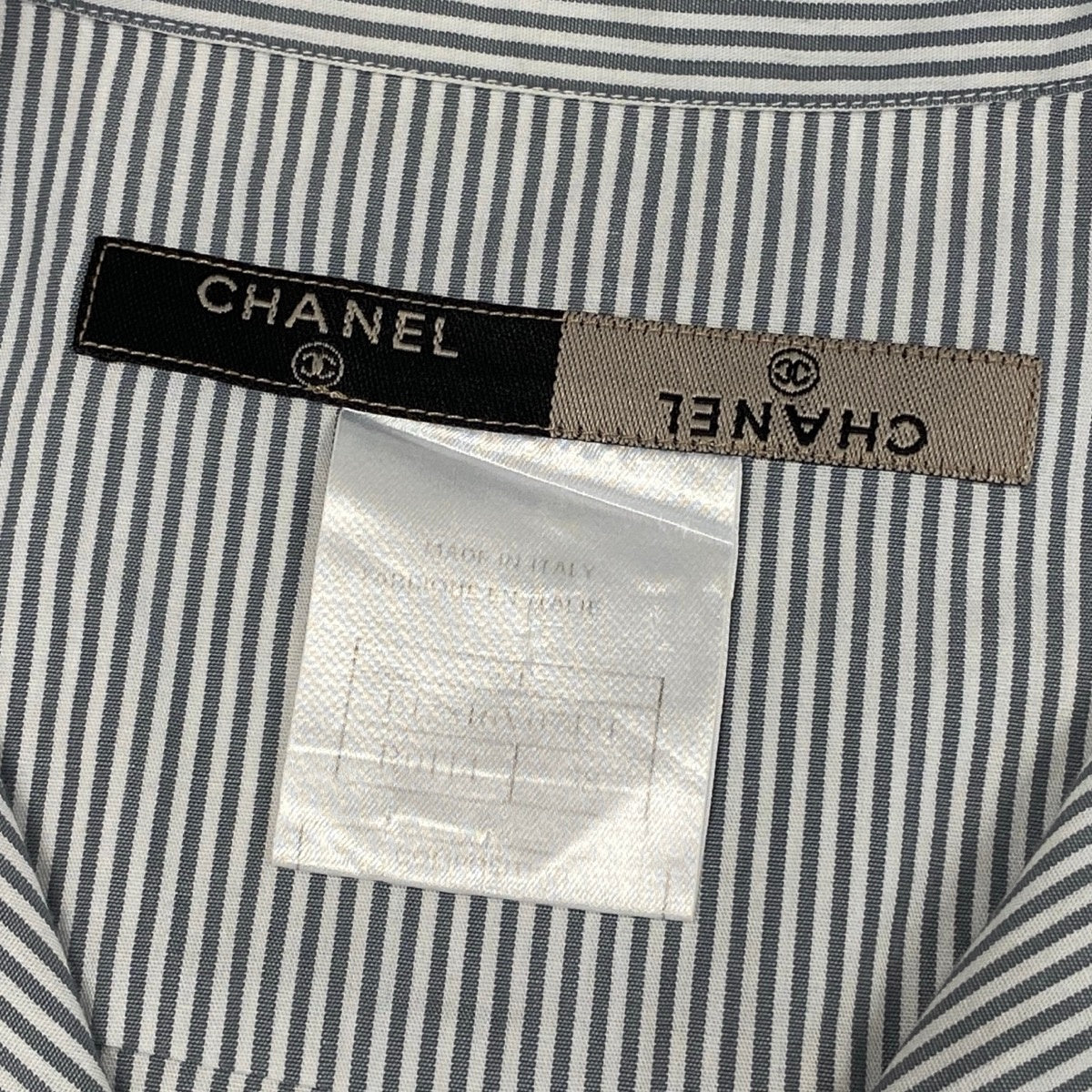 Cg19 CHANEL シャネル 1999年 ココマーク 半袖 ストライプシャツ サイズ38 グレー ホワイト コットン100％ レディースu02t