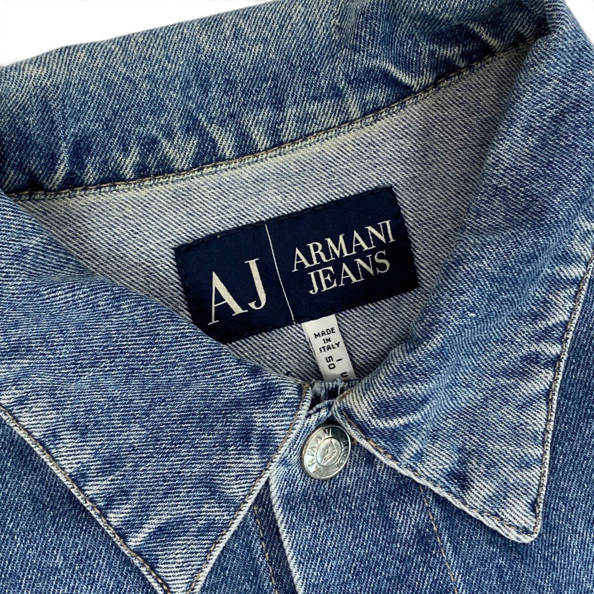 67j5 ARMANI JEANS アルマーニジーンズ 90's アーカイブ デニムジャケット メタルボタン イタリア製 50サイズ インディゴ コットン100％ メンズ 男性用u02t
